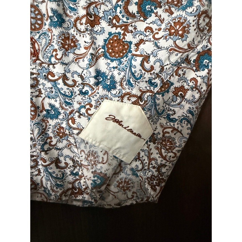 John Lennon Mens Floral Paisley Button Down Shirt Blue Brown Long Sleeve 3XL - Picture 6 of 10